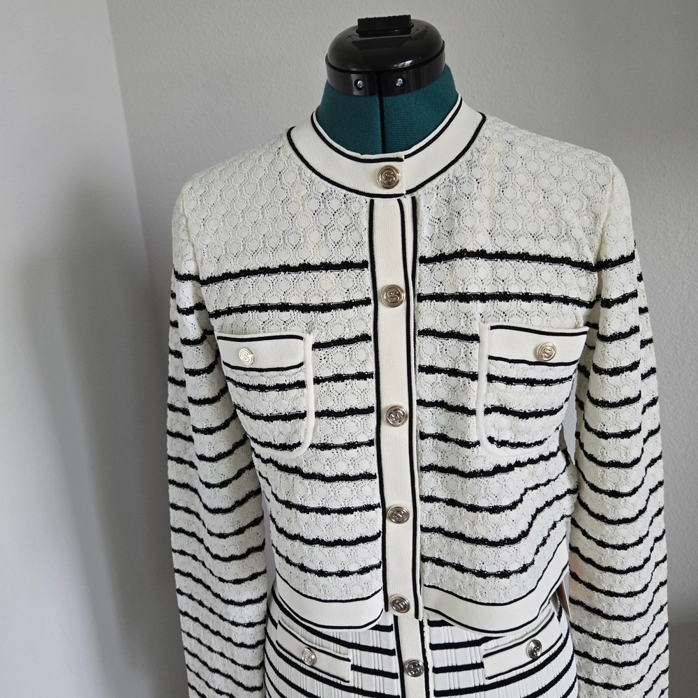 Sandro Womens Dress and Crop Sweater Set Sz 3 (US 8) NWT Black White Fancy Knit - Picture 16 of 16